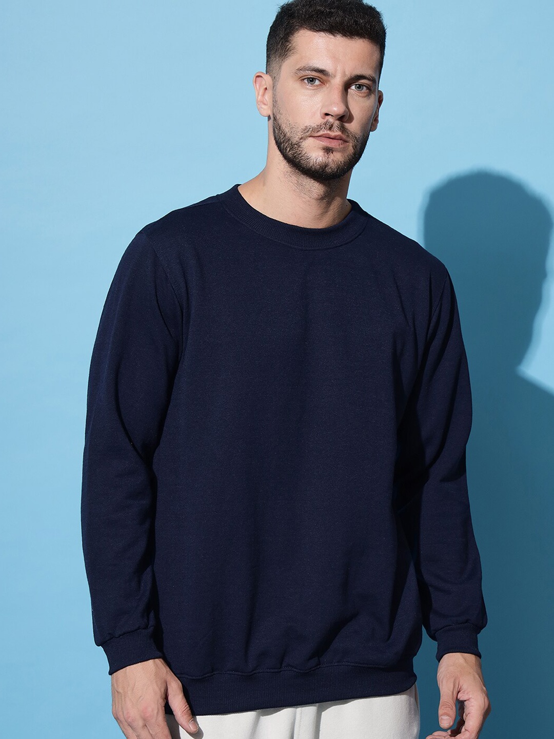 

Imsa Moda Round Neck Fleece Pullover Sweatshirt, Navy blue