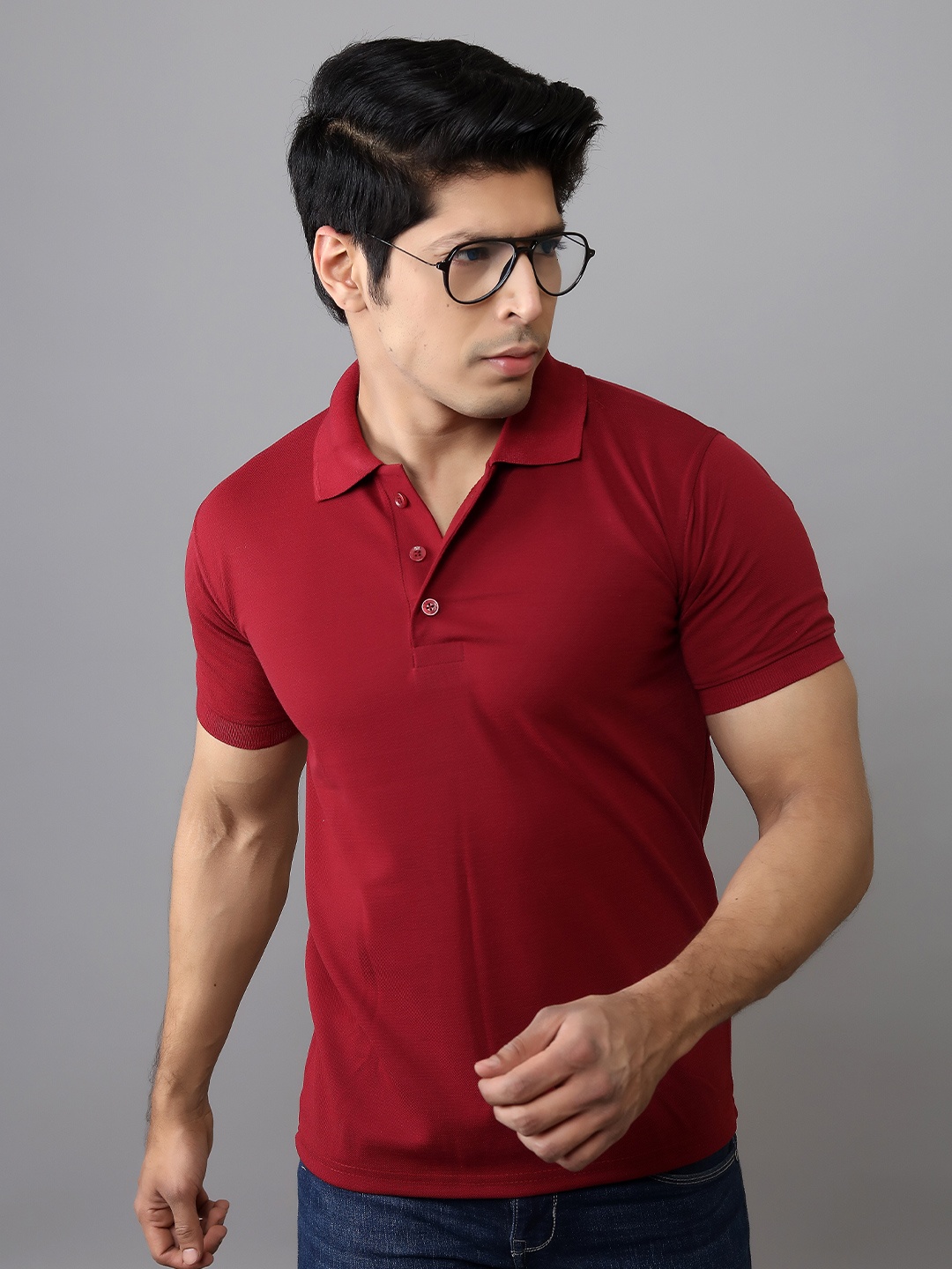 

INDIAN THREADS Regular Fit Polo Collar Short Sleeve Cotton T-shirt, Maroon