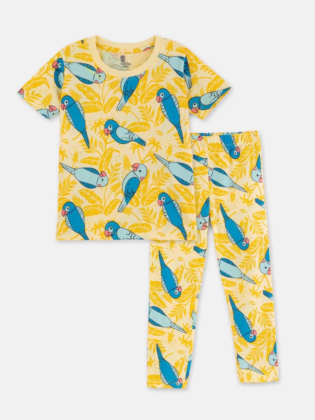 

Cuddles for Cubs Kids Conversatinal Printed Pure Cotton Top With Pyjamas, Yellow