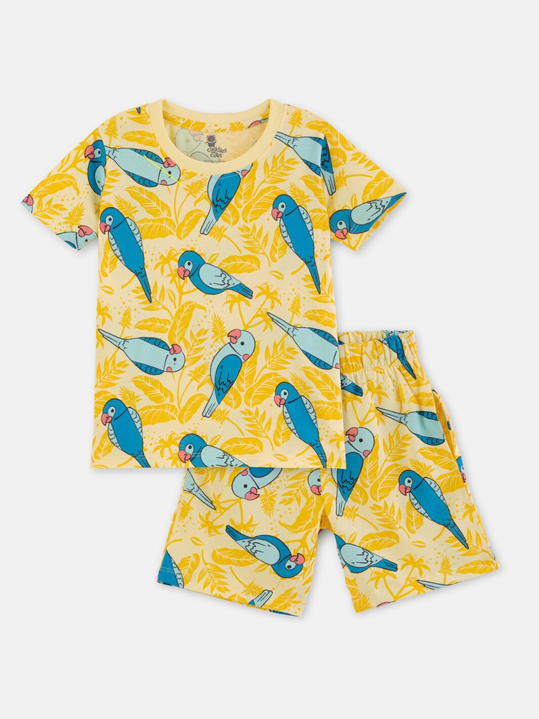

Cuddles for Cubs Kids Printed Pure Cotton T-shirt with Shorts, Yellow