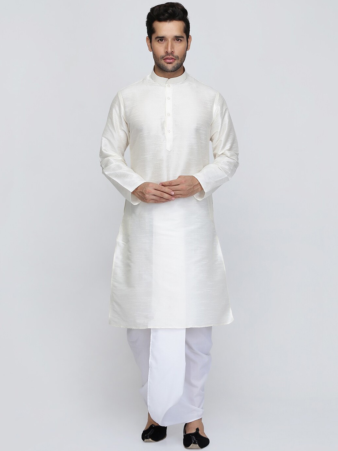

ROYAL KURTA Mandarin Collar Kurta With Dhoti Pants, White