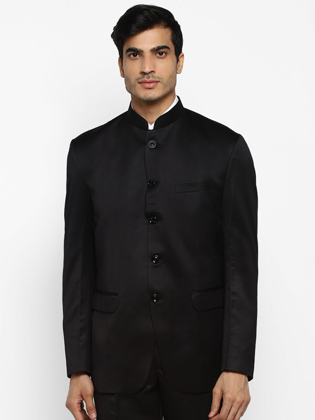 

ROYAL KURTA Mandarin Collar Bandhgala Ethnic Blazer, Black