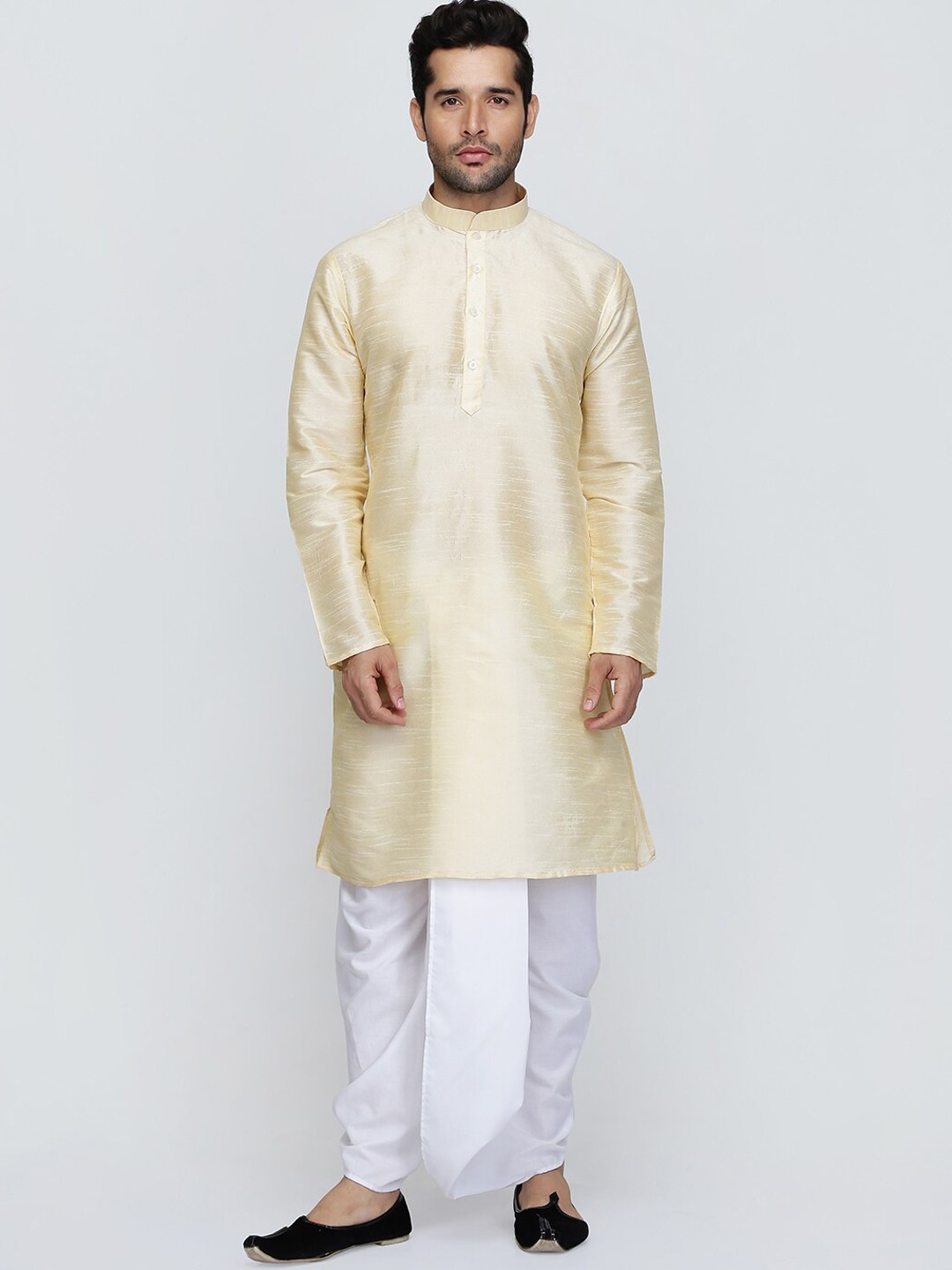 

ROYAL KURTA Mandarin Collar Kurta With Dhoti Pants, Gold