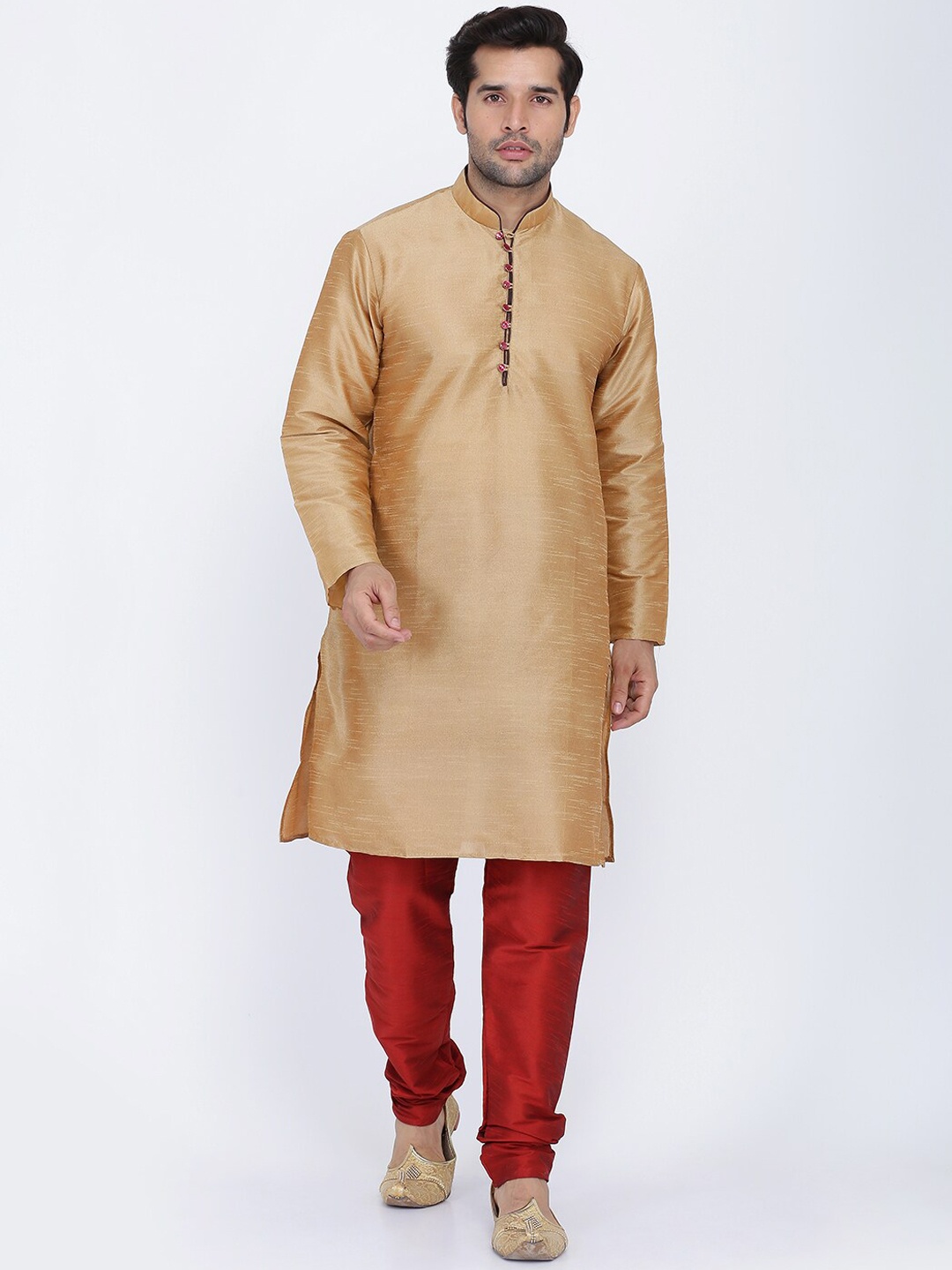 

ROYAL KURTA Mandarin Collar Long Sleeves Kurta, Brown
