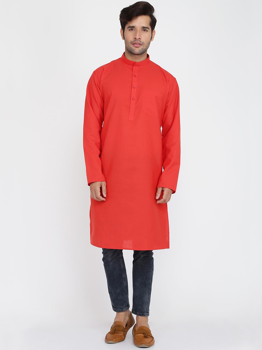 

ROYAL KURTA Mandarin Collar Long Sleeves Kurta, Red