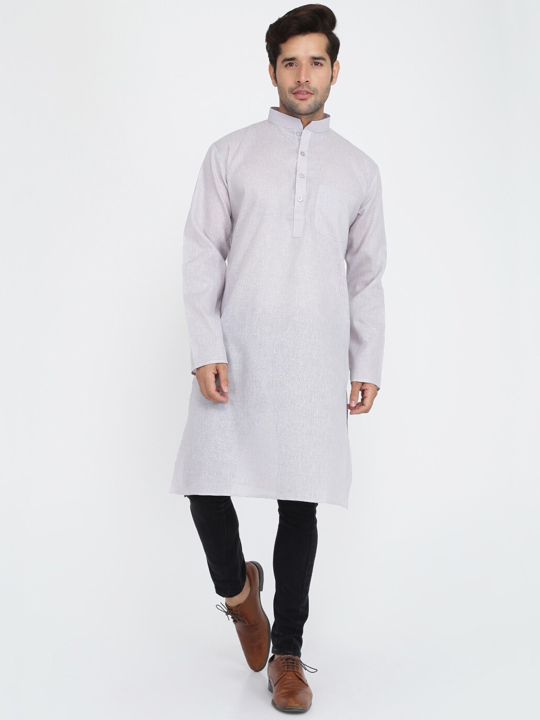 

ROYAL KURTA Mandarin Collar Long Sleeves Kurta, Grey