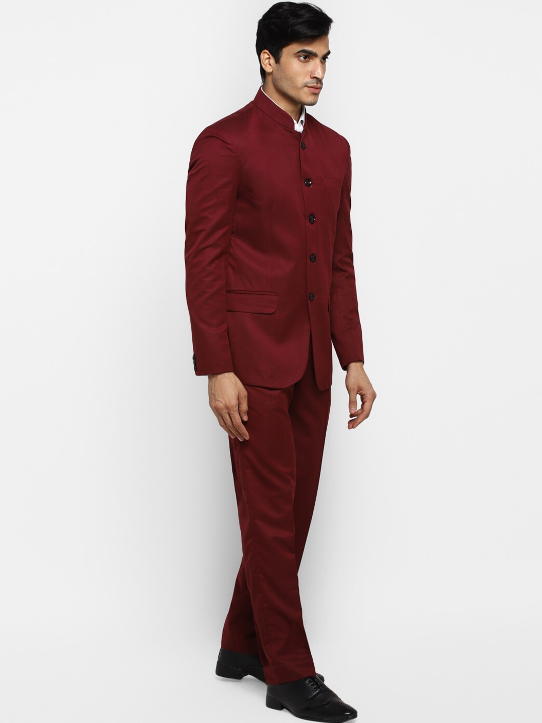 

ROYAL KURTA Mandarin Collar Bandhgala Casual Blazer, Maroon