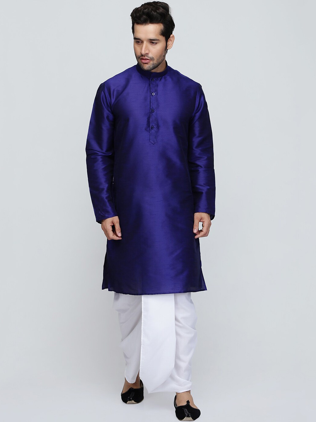 

ROYAL KURTA Mandarin Collar Kurta With Dhoti Pants, Blue