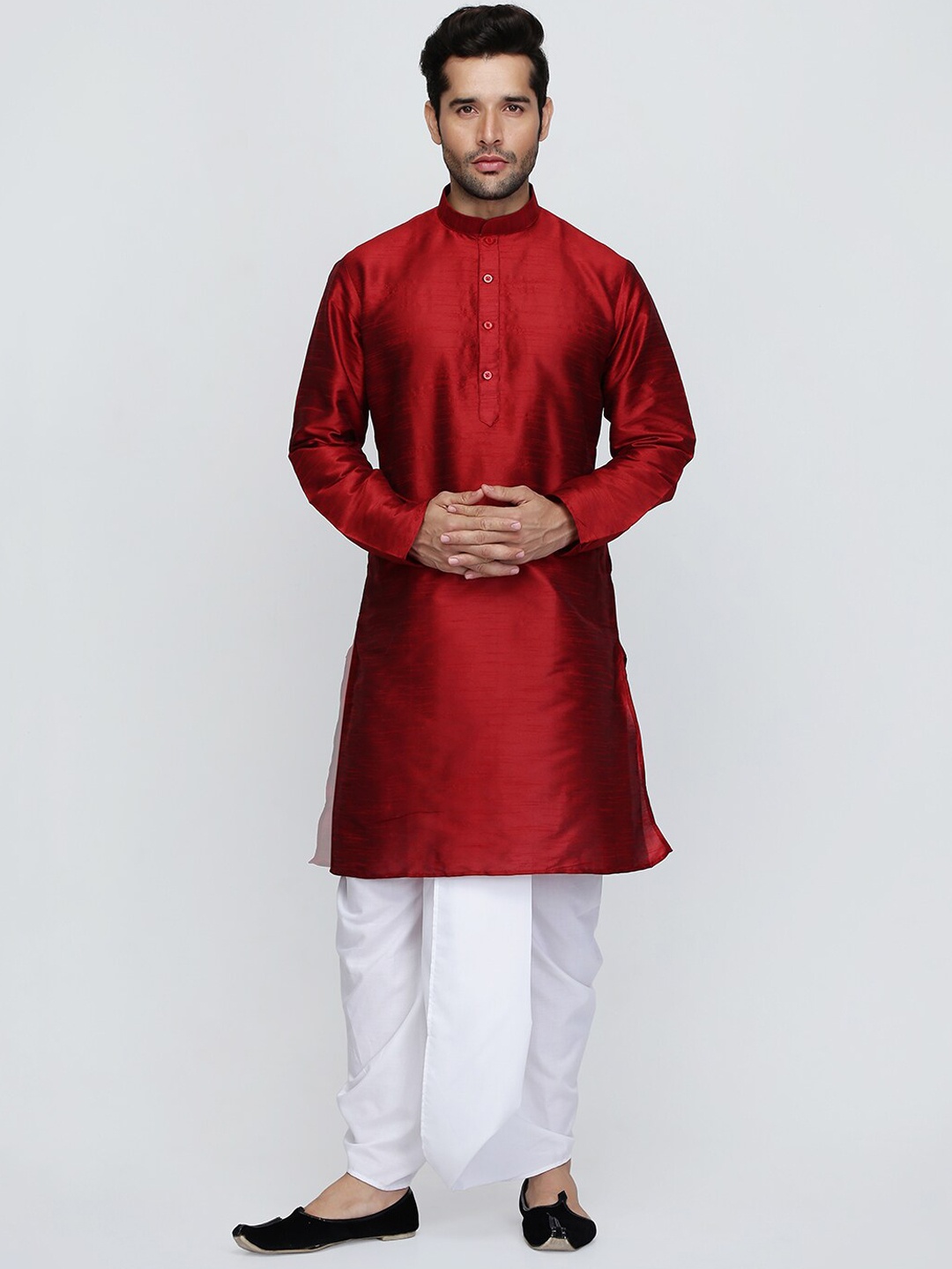 

ROYAL KURTA Mandarin Collar Regular Kurta With Dhoti Pants, Maroon
