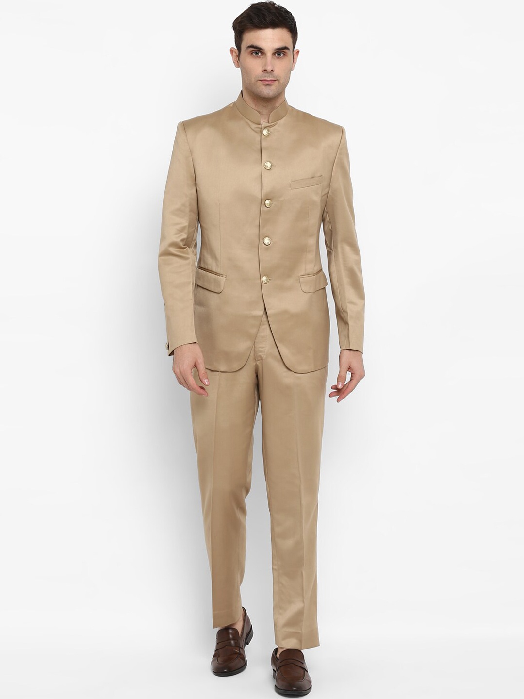 

ROYAL KURTA Bandhgala Two Piece Suit, Beige