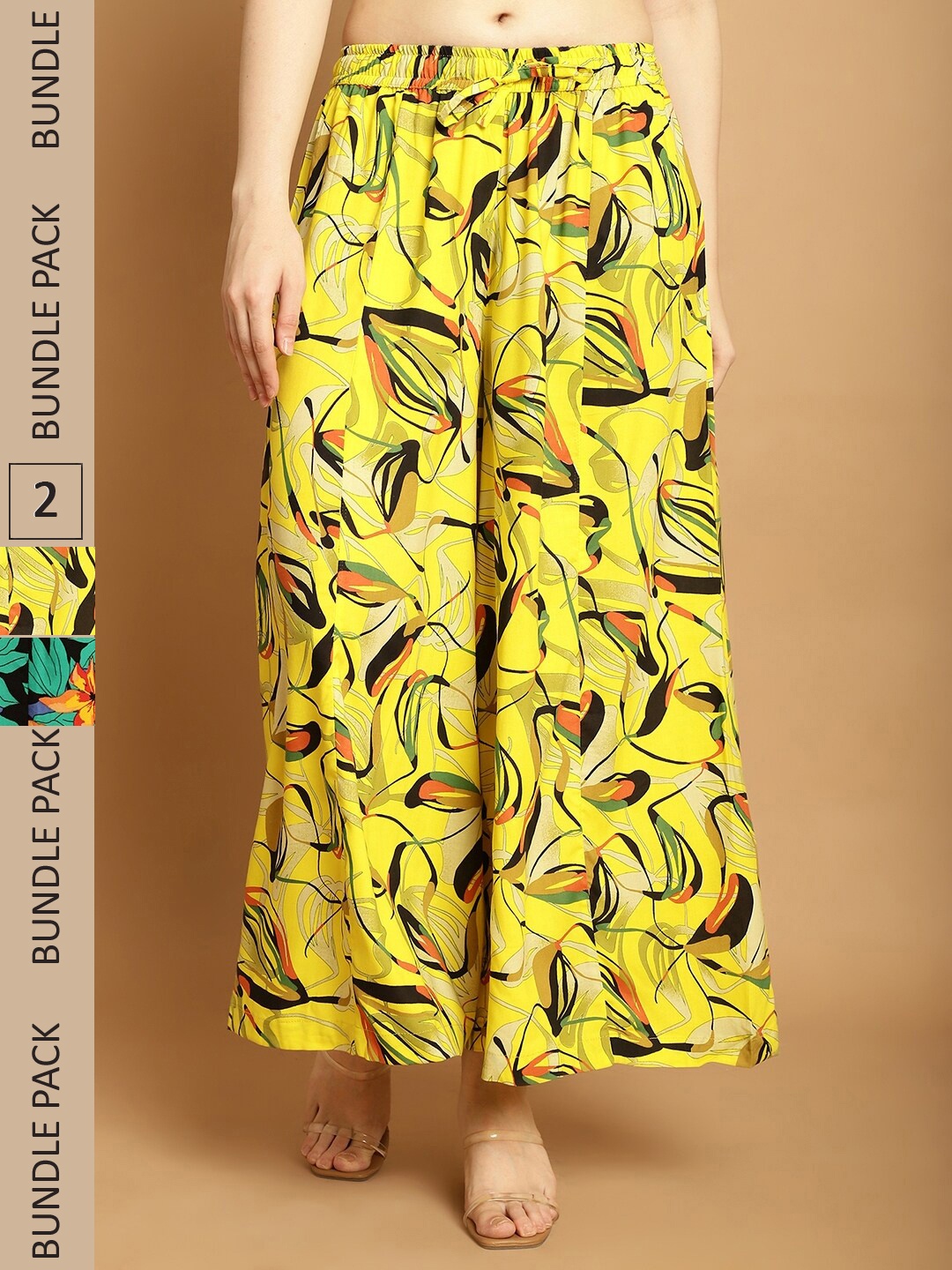 

GRACIT Women Pack Of 2 Floral Printed Flared Fit Palazzos, Green
