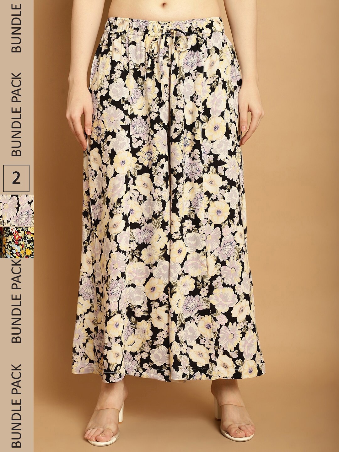 

GRACIT Women Pack Of 2 Floral Printed Flared Fit Palazzos, Green