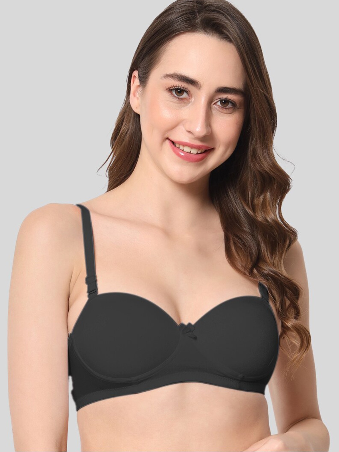 

BEWILD All Day Comfort Push-Up Cotton Bra Dry Fit Half Coverage Lightly Padded, Black