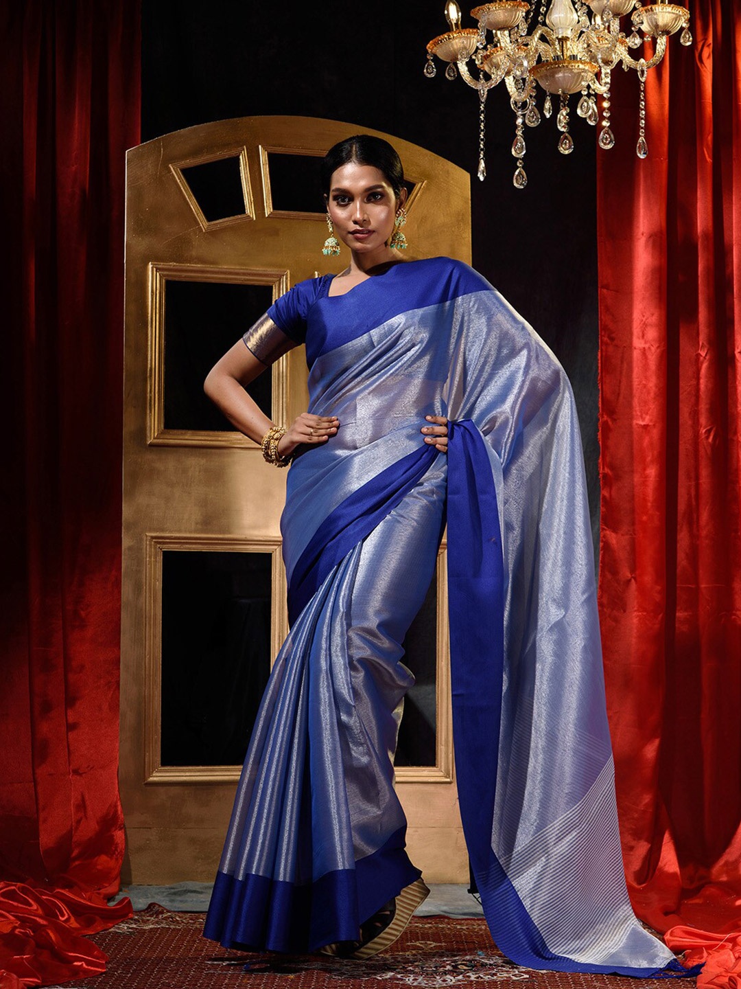 

HOUSE OF BEGUM Tissue Banarasi Saree, Blue