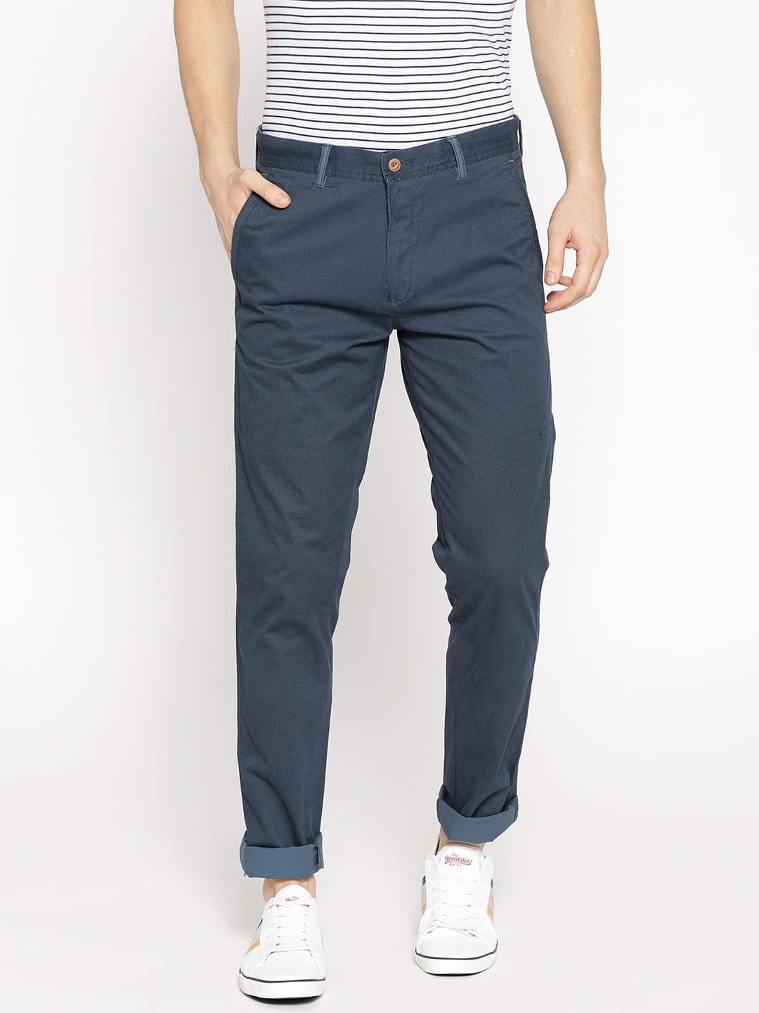 

Blackberrys Men Teal Blue Regular Fit Printed Trousers