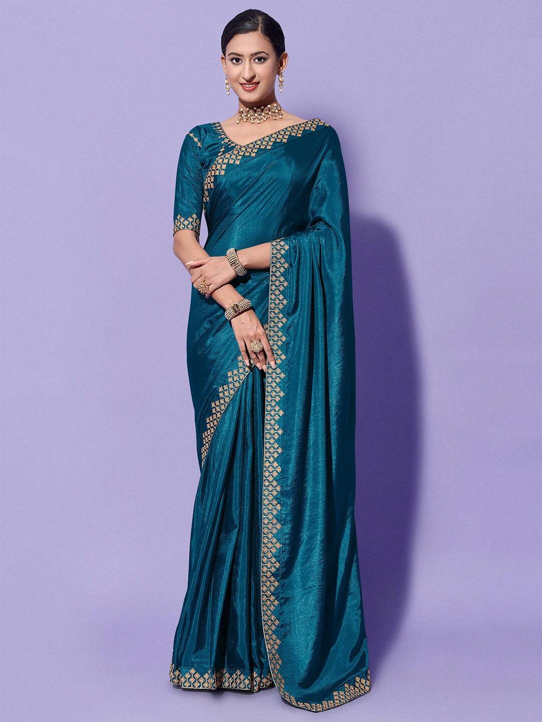 

Mitera Green Embroidered Silk Cotton Saree