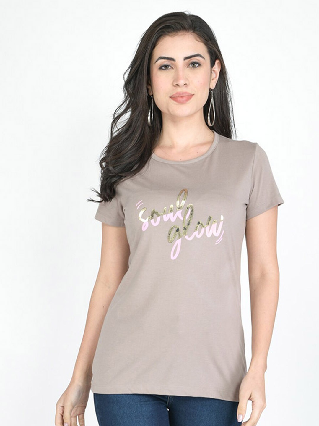 

Bellefleur Typography Printed Round Neck Short Sleeves Regular Regular T-Shirt, Beige