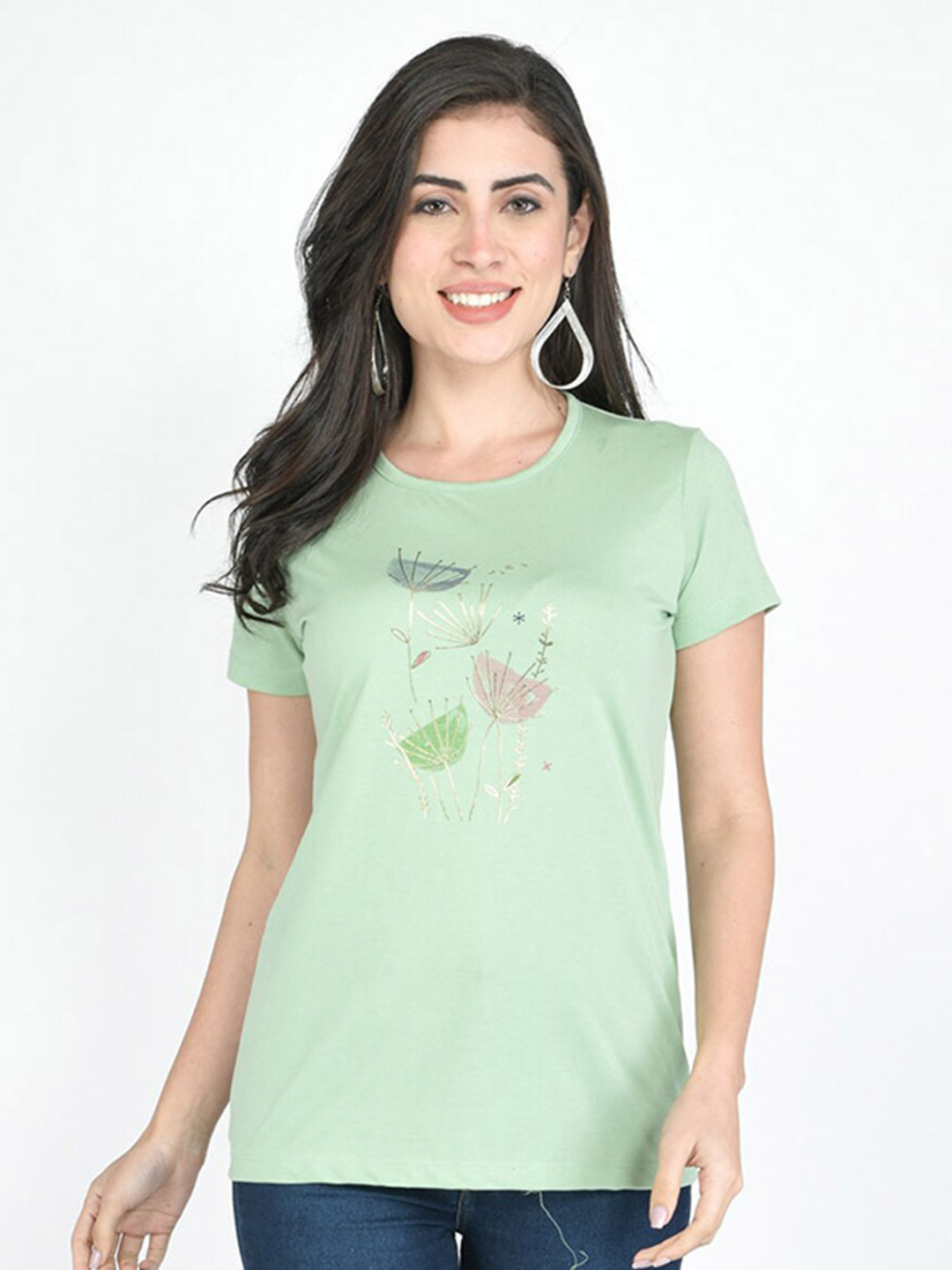 

Bellefleur Floral Printed Round Neck Short Sleeves Regular T-Shirt, Green