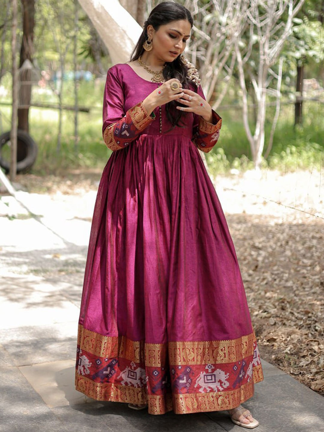 

Fusionic Long Sleeves Cotton Maxi Ethnic Dresses, Pink