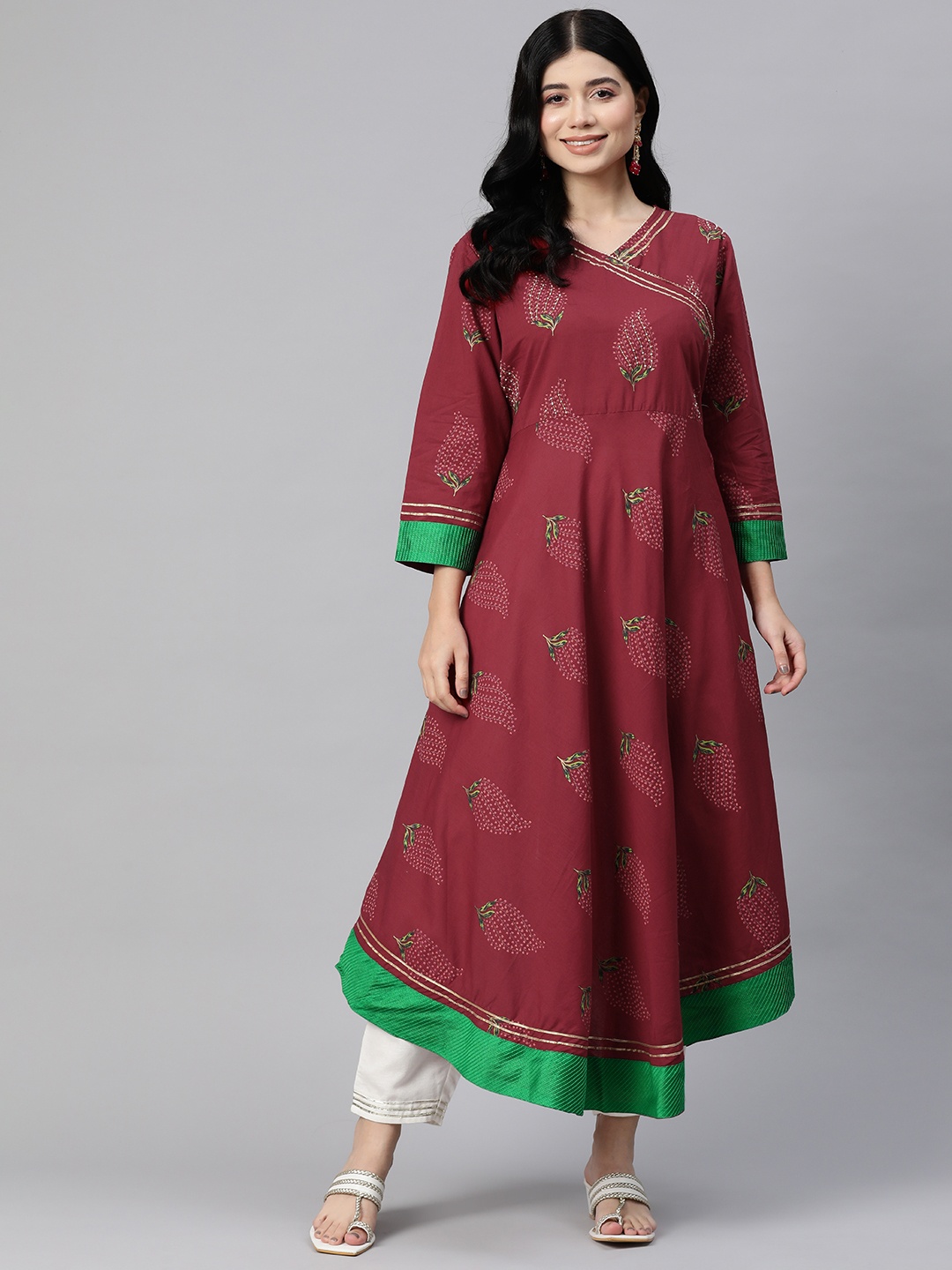 

Readiprint Floral Printed Gotta Patti Pure Cotton Anarkali Kurta, Maroon