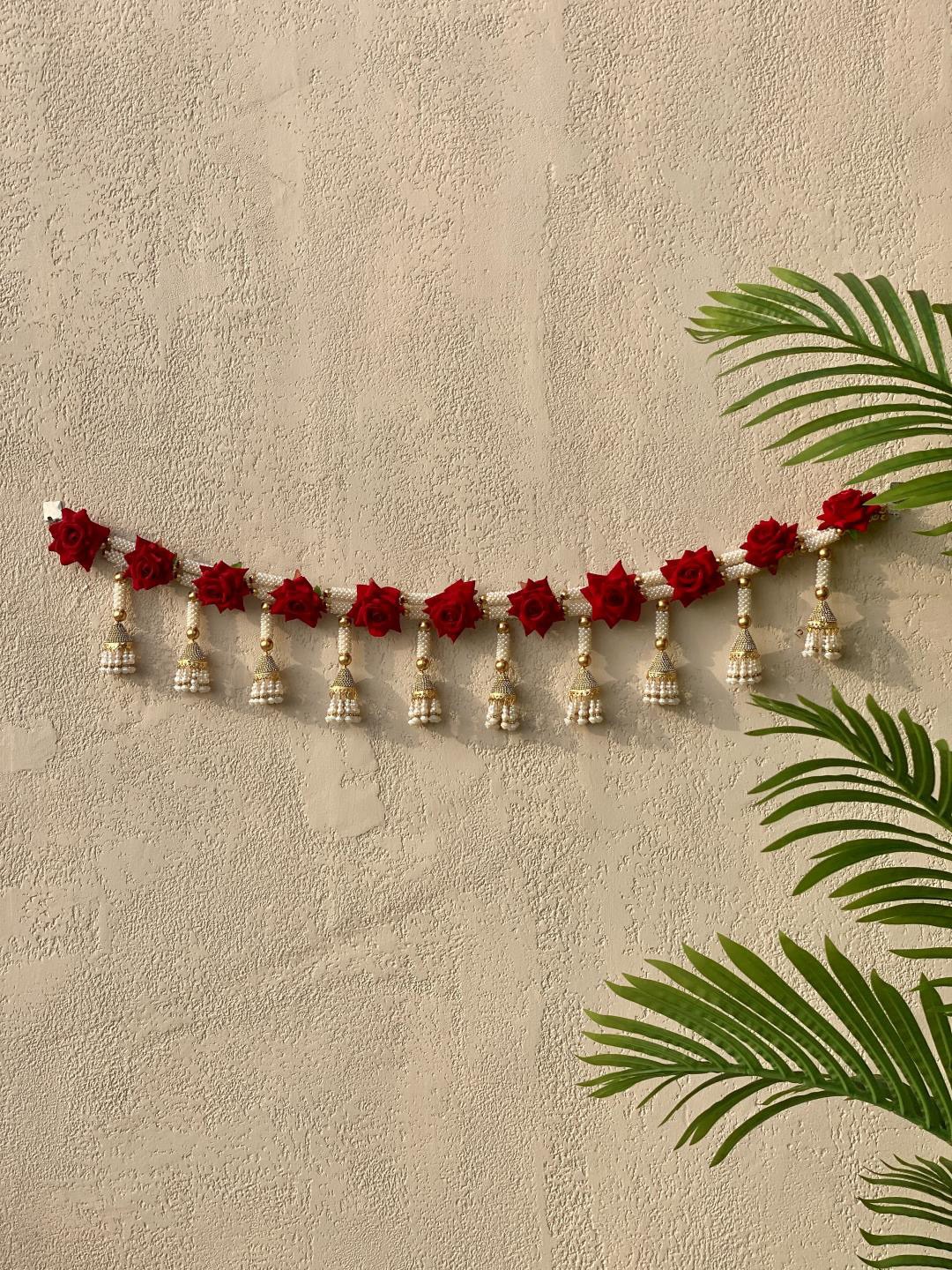 

Mason Home White & Red Artificial Flower Toran