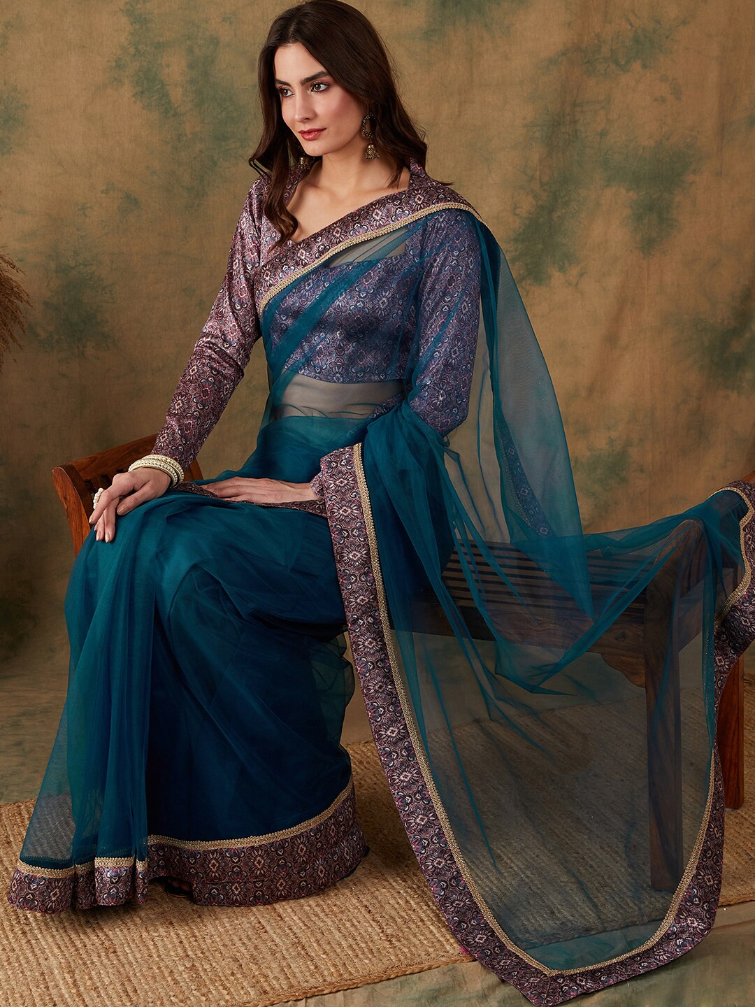 

Sangria Laced Bordered Sarees, Teal