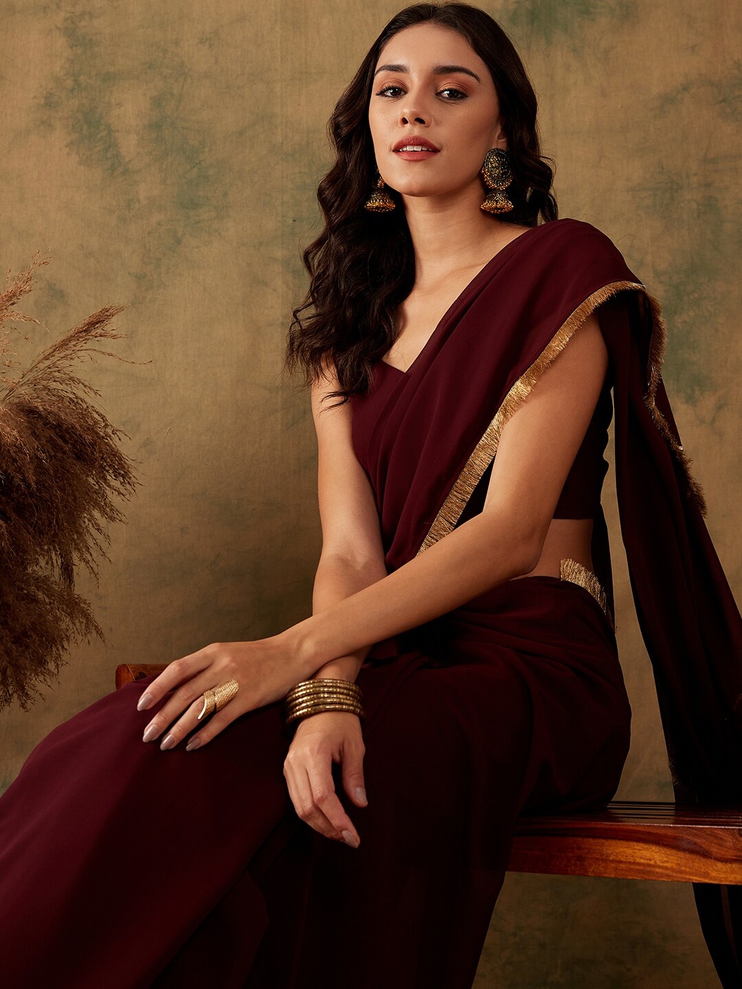 

Sangria Brown Gotta Patti Bordered Saree