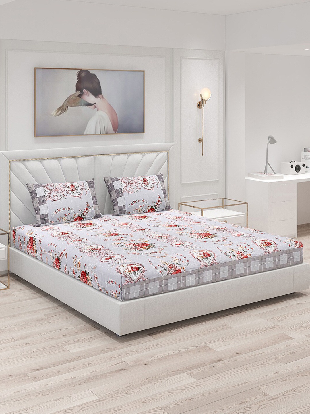 

Monte Carlo Purple & Red Floral 130 TC King Bedsheet With 2 Pillow Covers