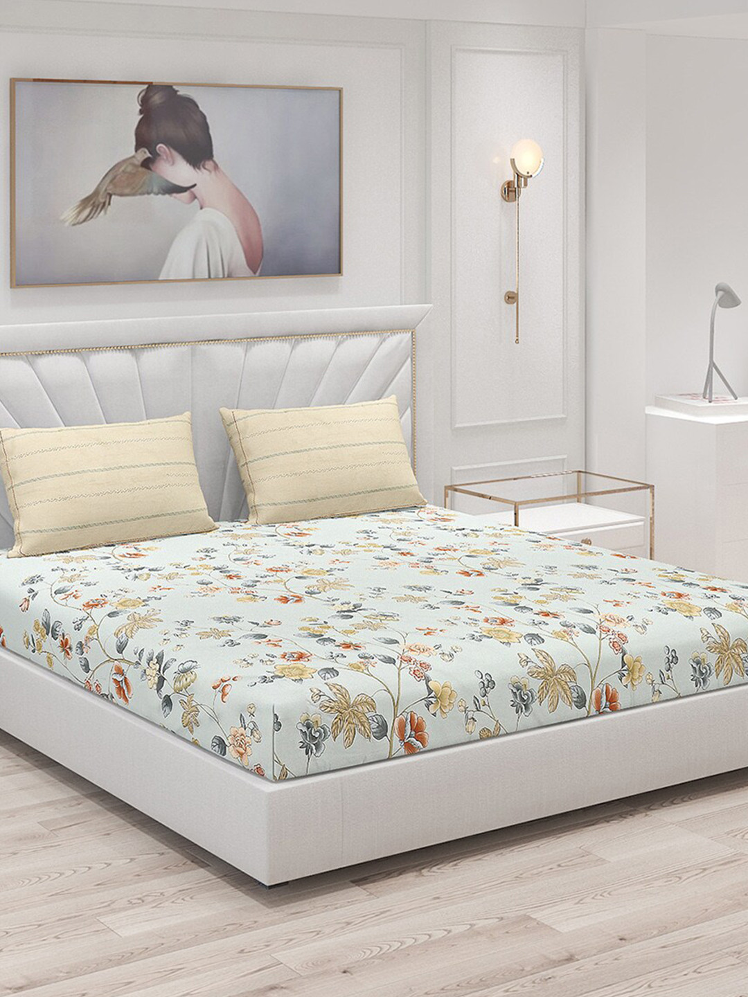 

Monte Carlo Blue & Red Floral Cotton 210 TC King Bedsheet With 2 Pillow Covers