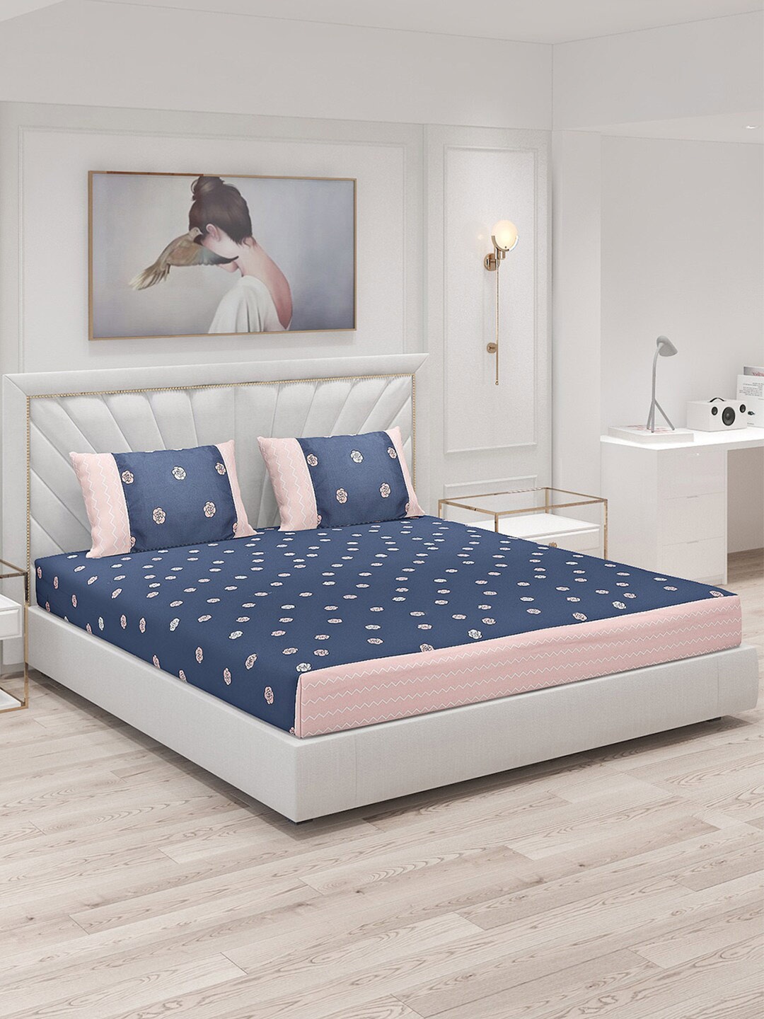

Monte Carlo Blue & Pink Ethnic Motifs 130 TC King Bedsheet With 2 Pillow Covers