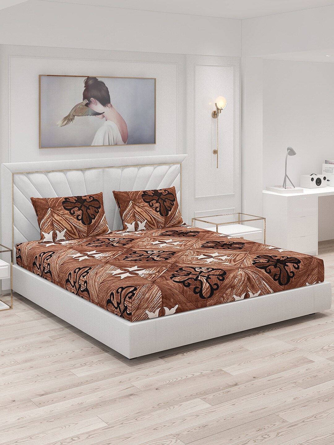 

Monte Carlo Rubycon Brown & Black Ethnic Motifs 124 TC King Bedsheet with 2 Pillow Covers