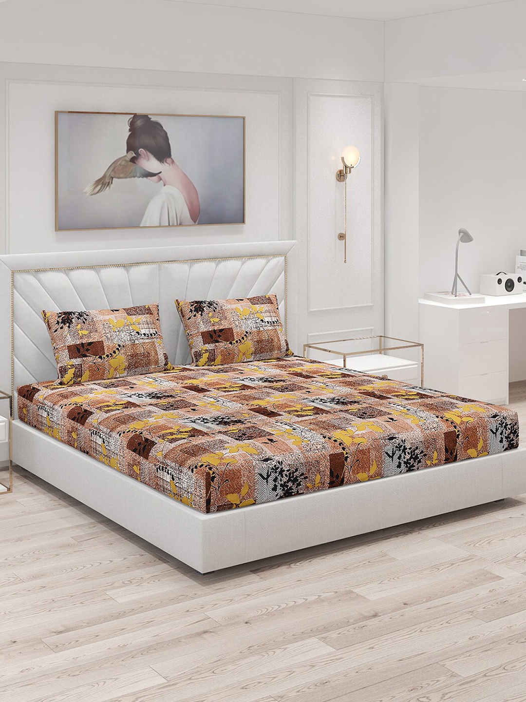 

Monte Carlo Brown & Yellow Ethnic Motifs Printed 124 TC King Bedsheet with 2 Pillow Covers