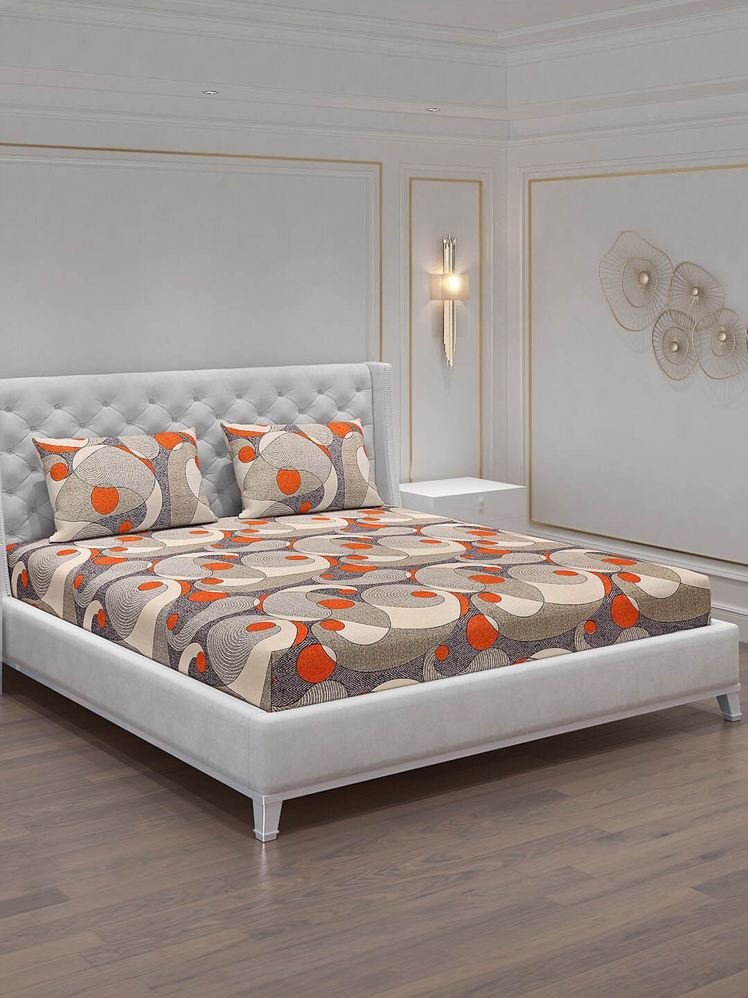 

Monte Carlo Brown & Orange Ethnic Motifs Polyester 120 TC King Bedsheet & 2 Pillow Covers