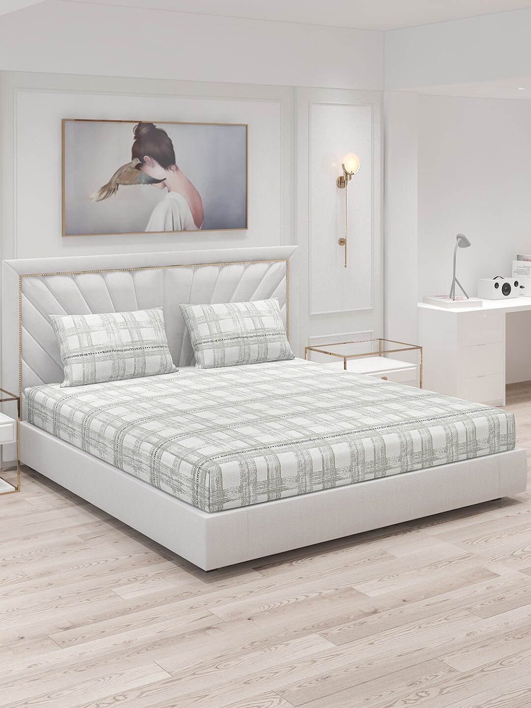 

Monte Carlo Olive Green & White Geometric Polyester 130 TC King Bedsheet & 2 Pillow Covers