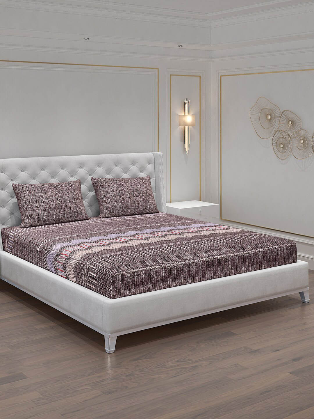 

Monte Carlo Brown & Pink Geometric 120 TC King Bedsheet With 2 Pillow Covers