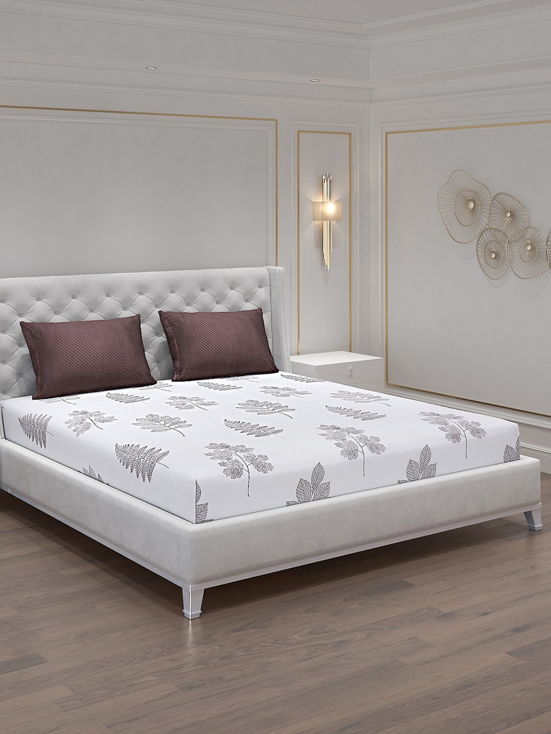 

Monte Carlo Edmond Floral 130 TC King Bedsheet with 2 Pillow Covers, White