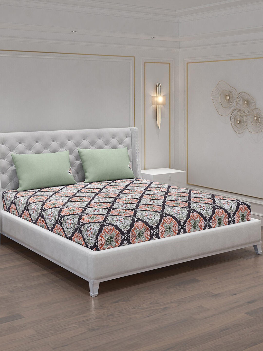 

Monte Carlo Grey & Red Ethnic Motifs 130 TC King Bedsheet With 2 Pillow Covers