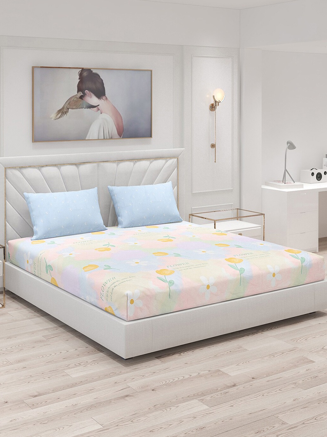 

Monte Carlo Pink & Yellow Floral Cotton 210 TC King Bedsheet With 2 Pillow Covers