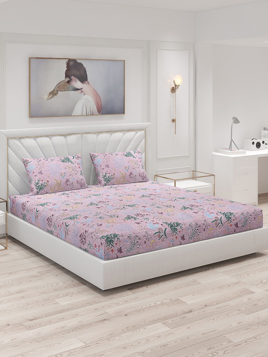 

Monte Carlo Inspire Purple & Blue Floral 130 TC King Bedsheet with 2 Pillow Covers