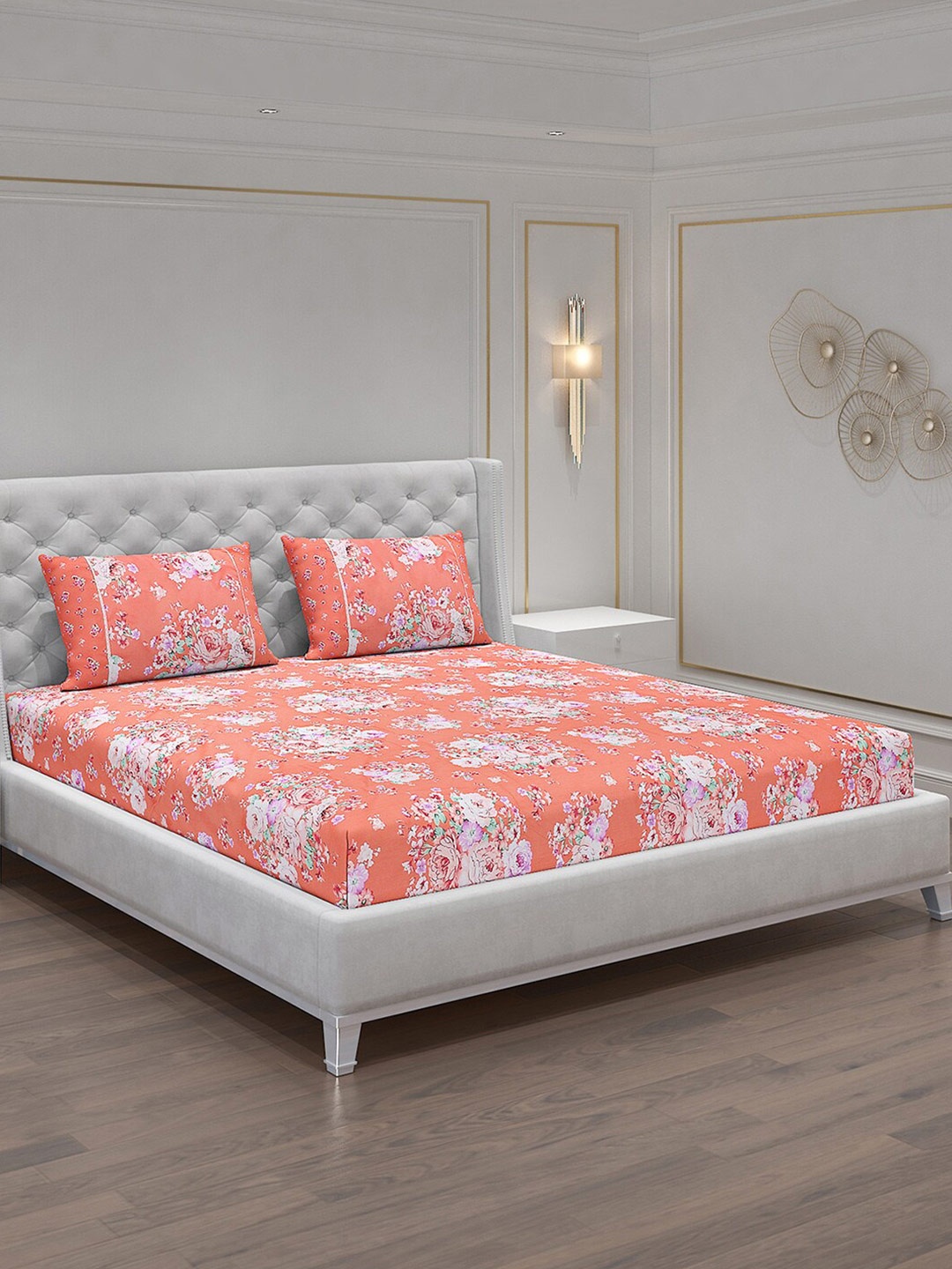

Monte Carlo Pink & White Floral Polyester 130 TC King Bedsheet With 2 Pillow Covers