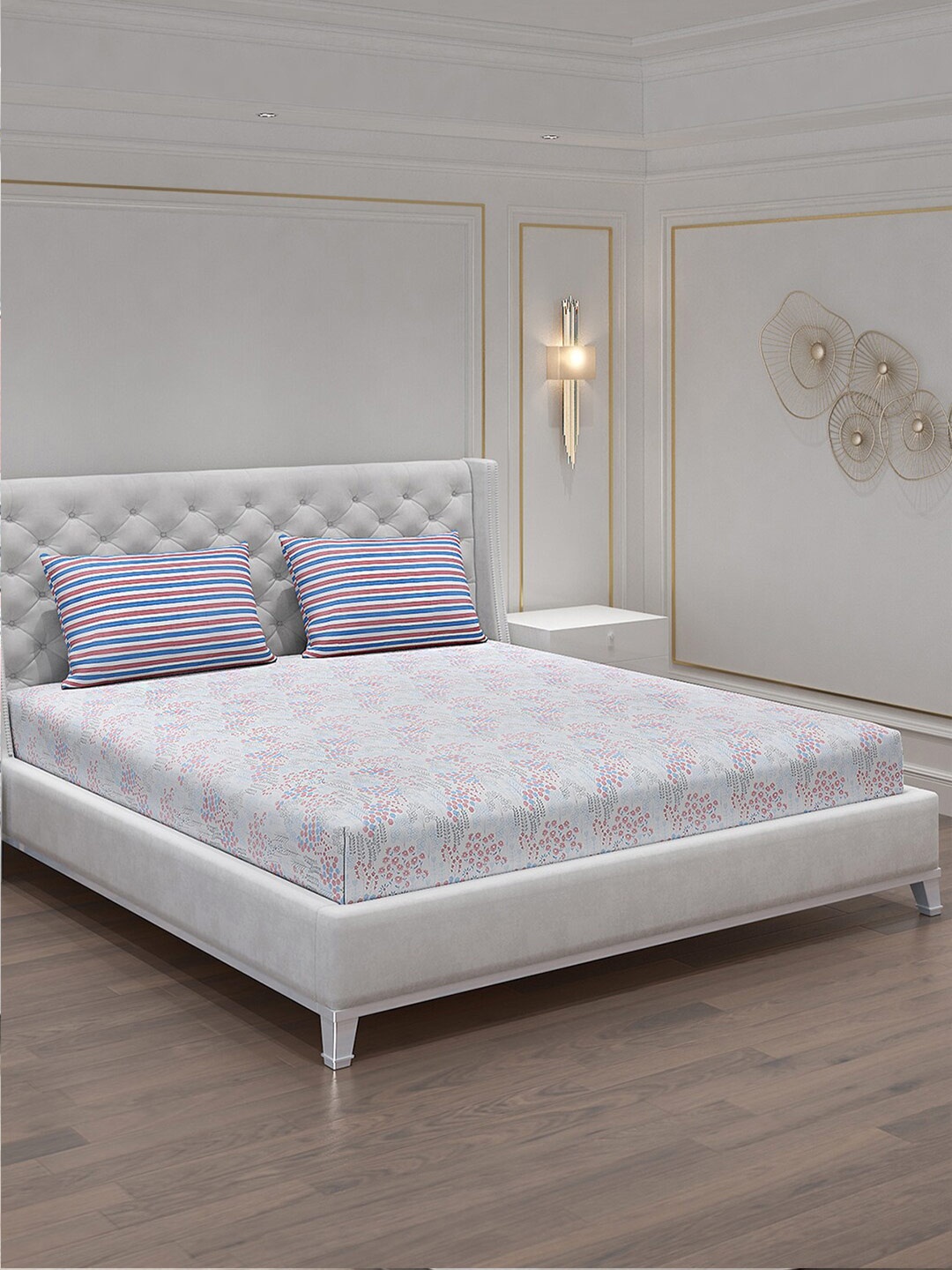 

Monte Carlo Pink & Blue Graphic Printed 120 TC King Bedsheet with 2 Pillow Covers