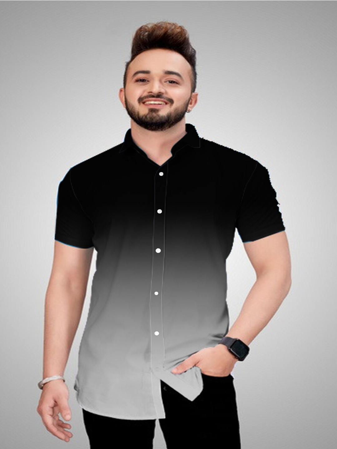 

Bought First Premium Ombre Printed Cotton Casual Shirt, Black