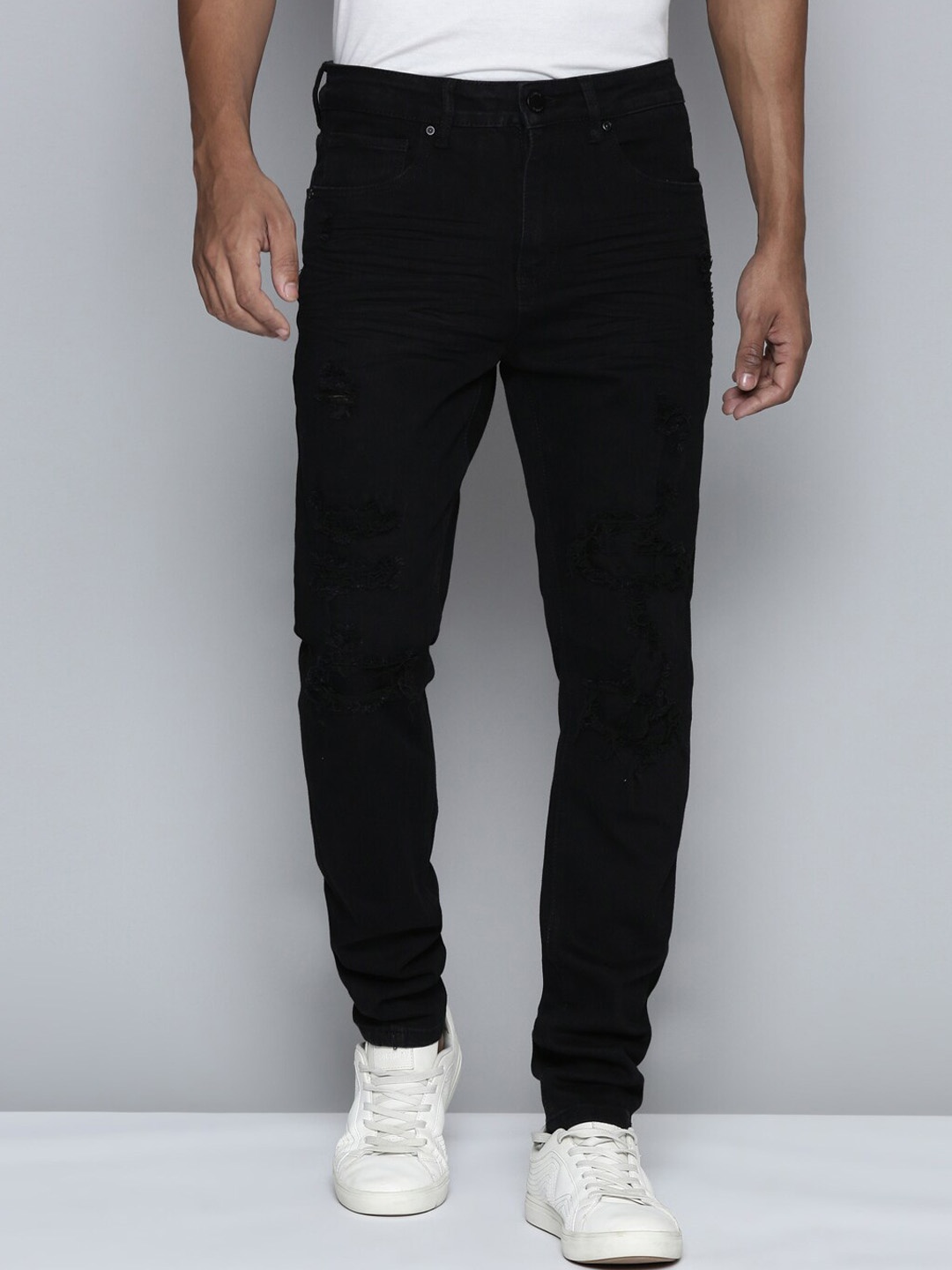 

WAIMEA Men Hollywood Skinny Fit Mildly Distressed Stretchable Jeans, Black