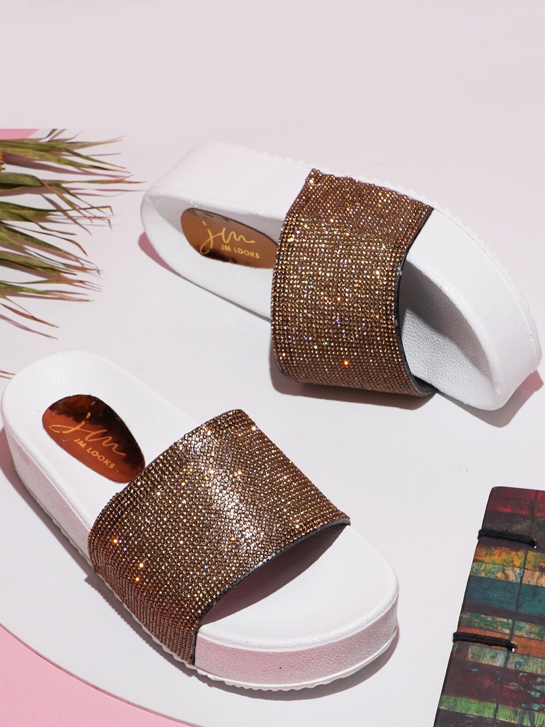 

JM Looks Women Embellished Sliders, Copper