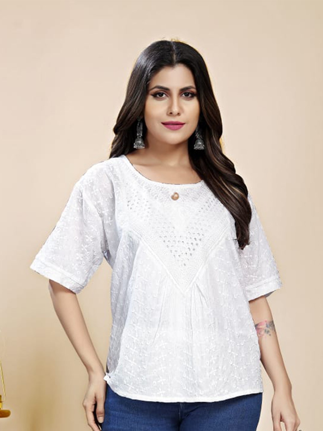 

BAESD White Print Cotton Top