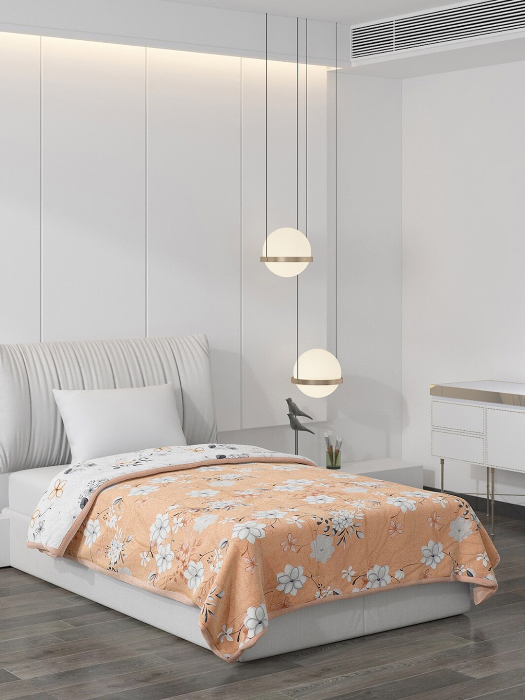 

Monte Carlo Coral & White Floral Cotton AC Room 150 GSM Single Bed Comforter