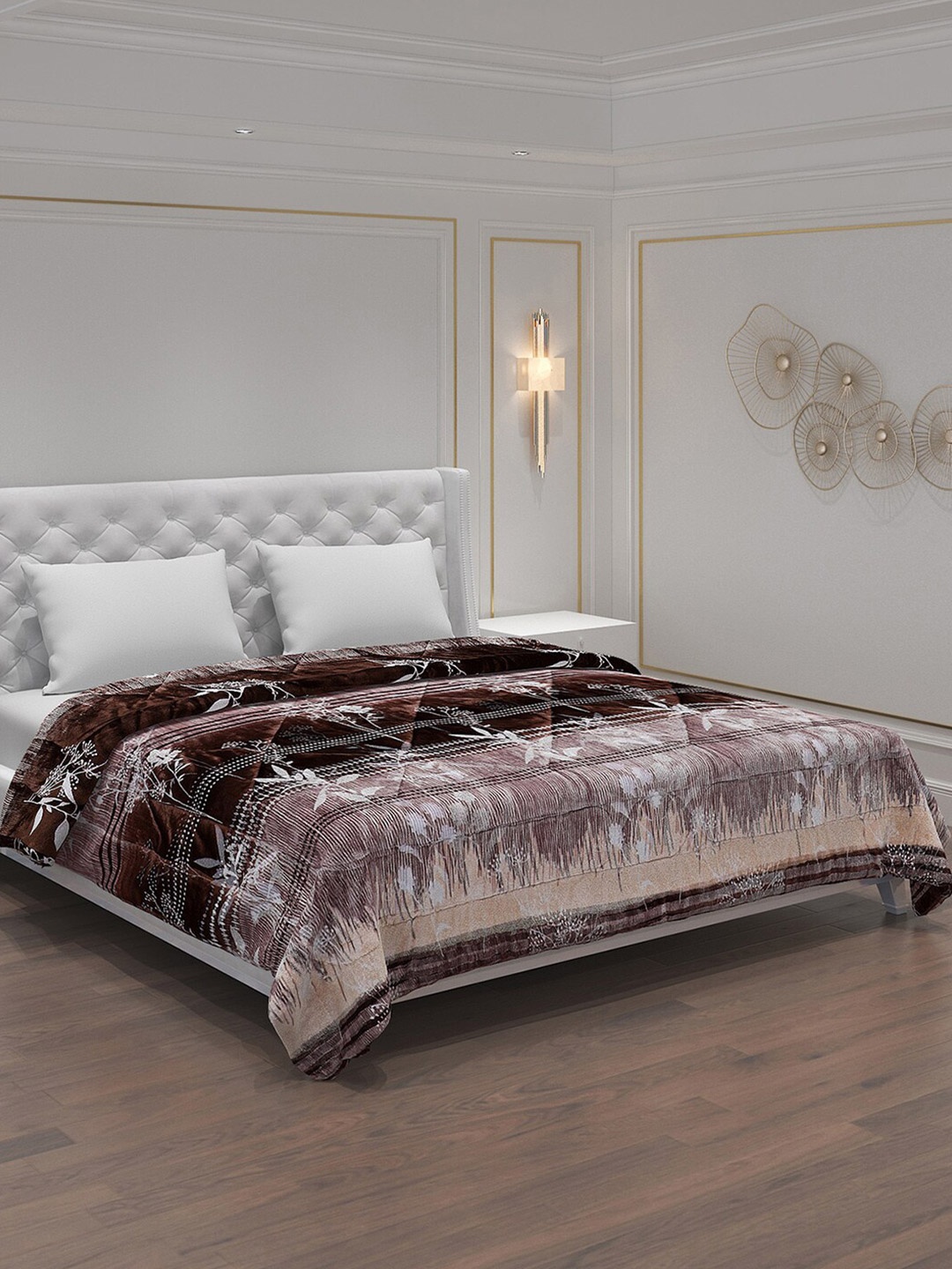 Monte Carlo Brown & White Floral 180 GSM AC Room Double Bed Comforter