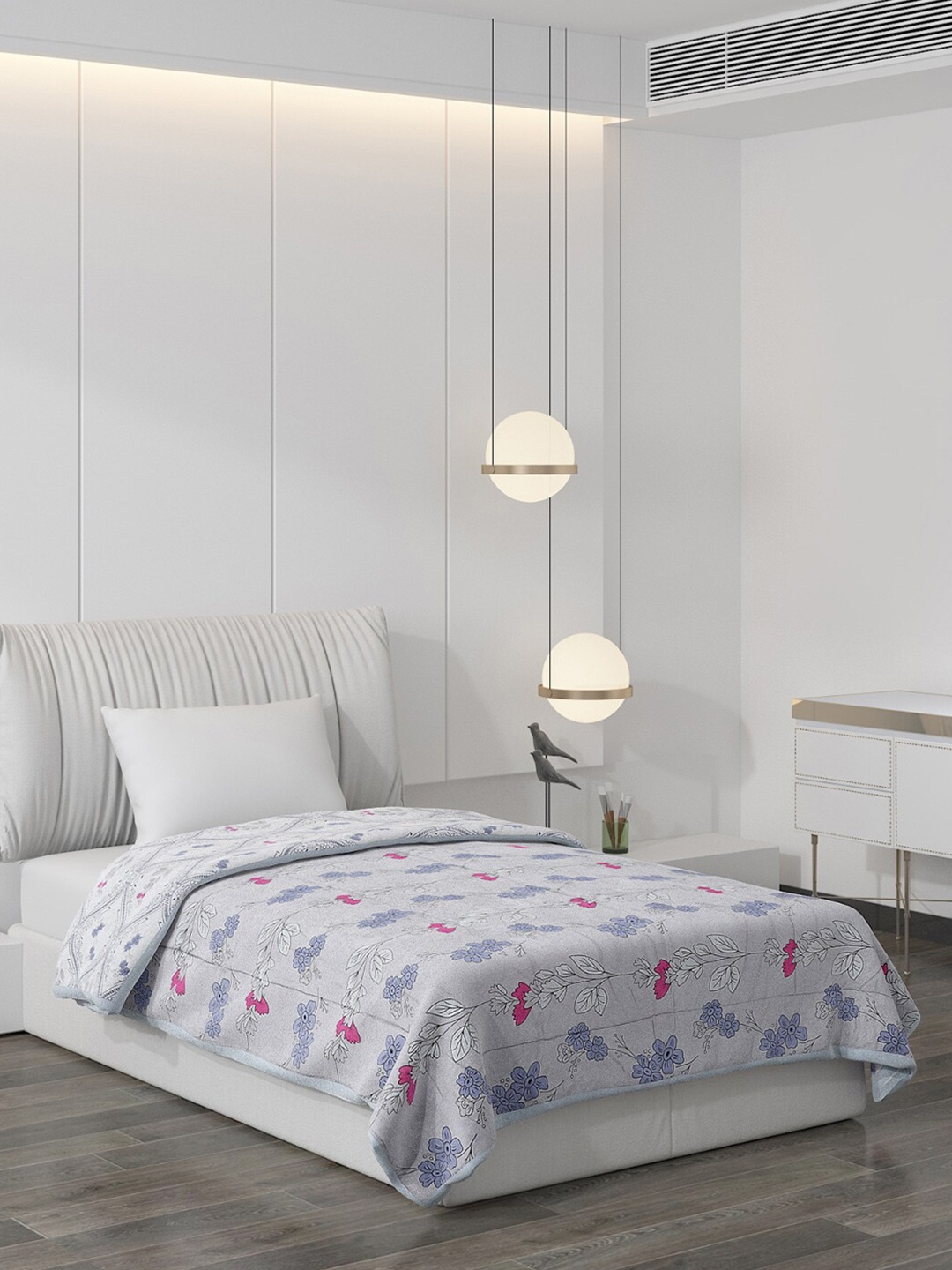 Monte Carlo Grey & Red Floral AC Room 150 GSM Single Bed Comforter