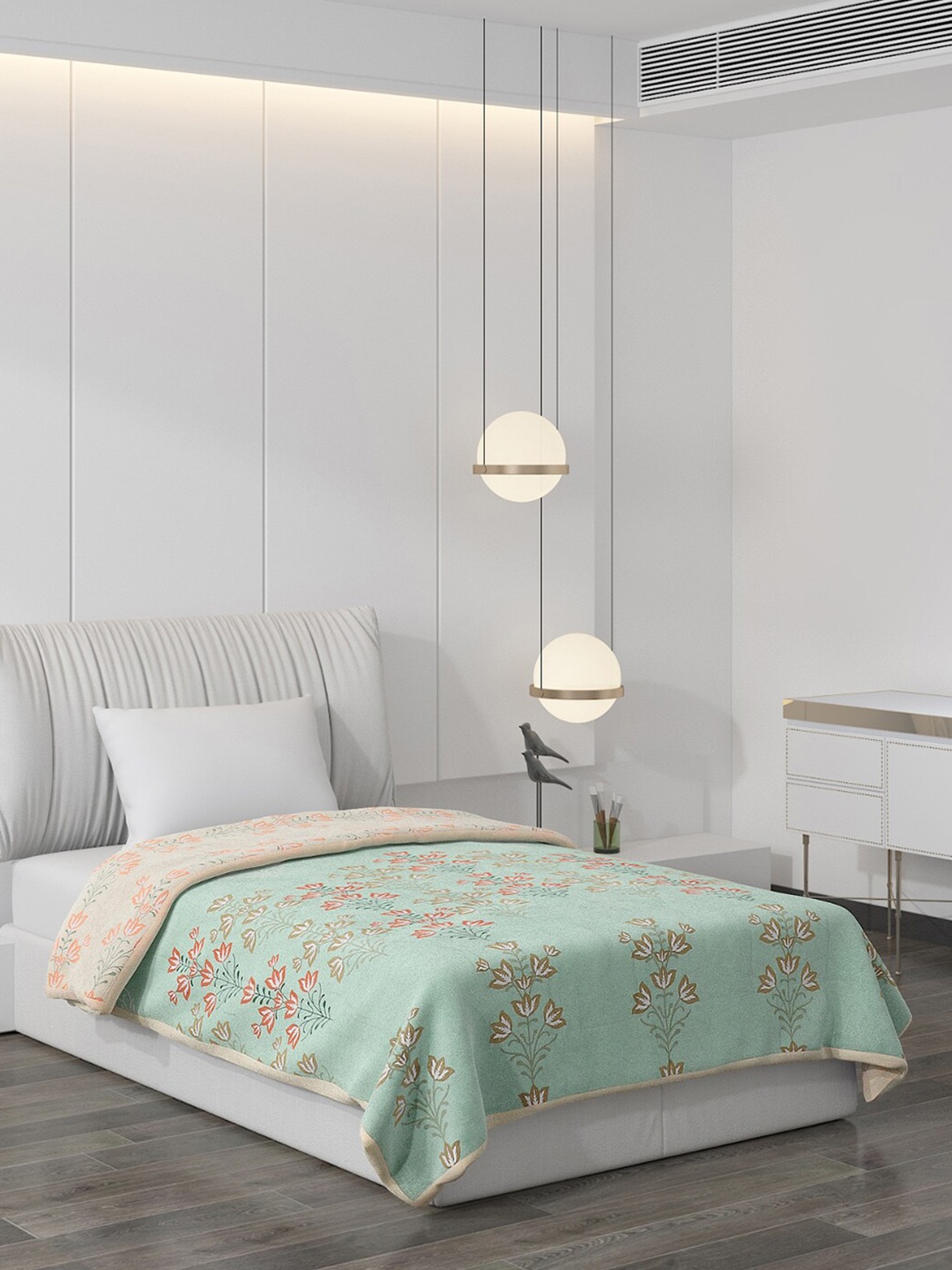 

Monte Carlo Beige & Green Floral AC Room 150 GSM Single Bed Comforter