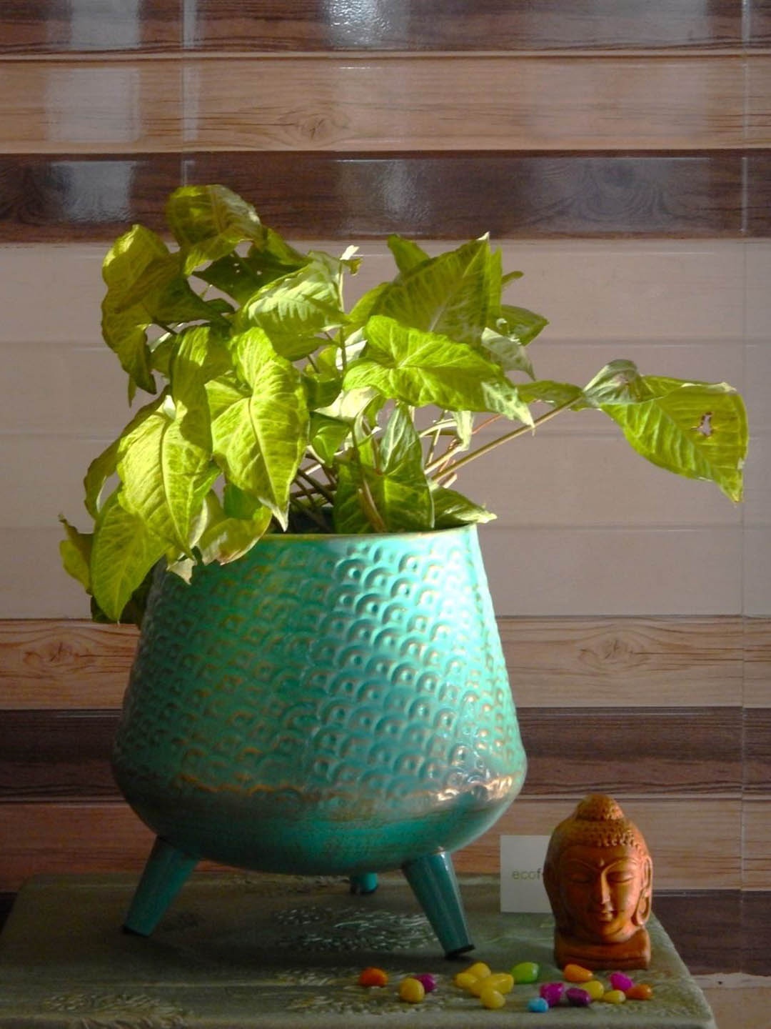

ecofynd Turquoise Blue 2 Pieces Metal Planters With Stand